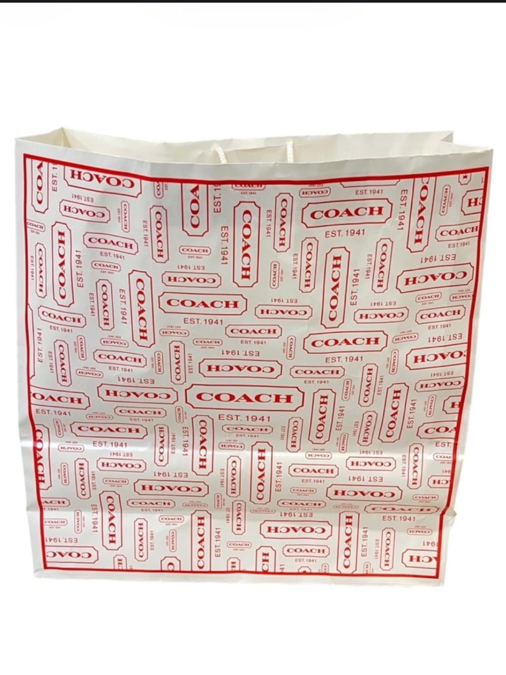COACH White and Red Logo Print Shopping Tote